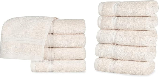 Superior Egyptian Cotton 10-Piece Face Towel Set , Small Towels For Facial, Spa, Quick Dry, Absorbent Towels, Bathroom Accessories, Guest Bath, Home Essentials, Washcloth, Airbnb, Ivory