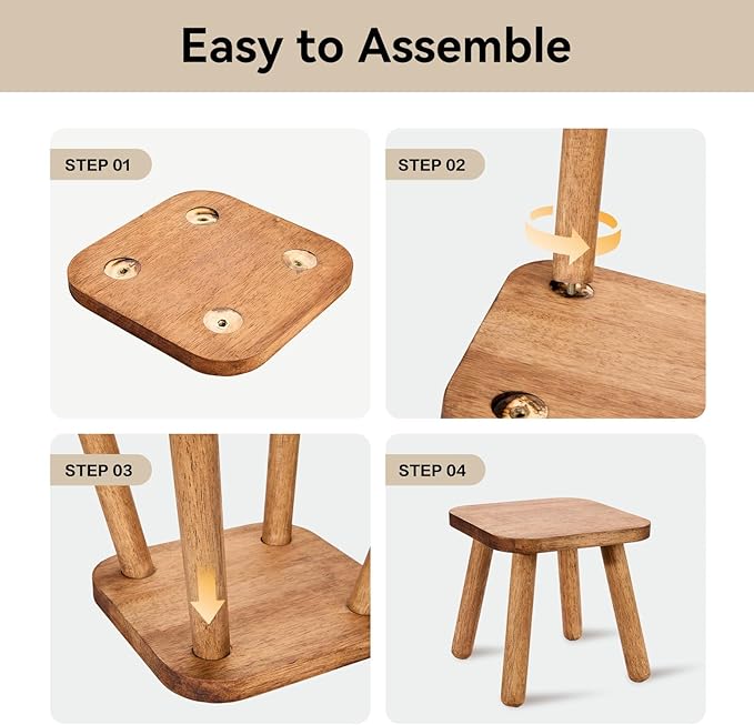 Solid Wood Stool Wooden Step Stool for Adults Small Wooden Stool Square Stool Sitting Stool Legs Detachable for Kitchen Bathroom Living Room (9.32High)
