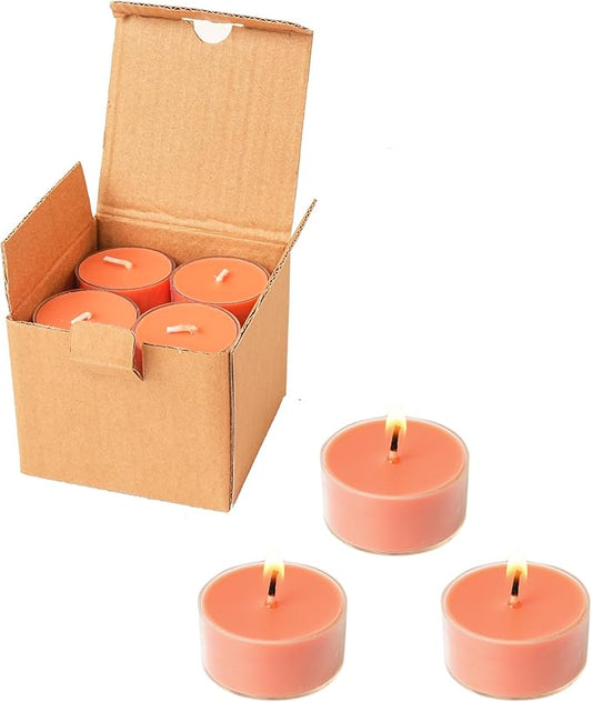 12 Unscented Natural Soy Tealight Candles in Clear Cups, 5H Long Clean Burning, Hand-Poured Orange Mini Tea Candle Set for Parties, Spa, Meditation, Gift, Holiday, Emergency, Home Decor