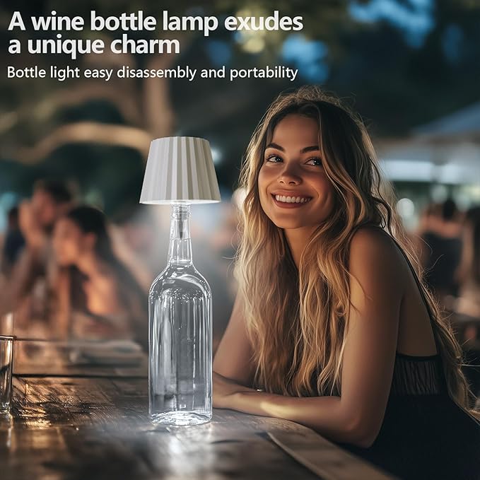 Wine Bottle Lamp, 2025 New 3 Color Rechargeable Wireless Bottle Lamp for Liquor Bottles with Touch Dimming for Parties, Restaurants & Home Decor (White)