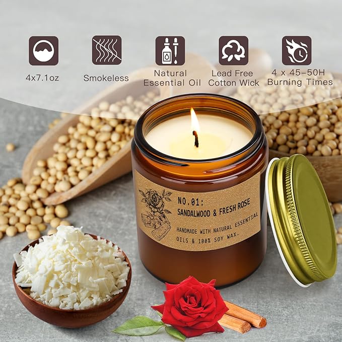 Candles for Home Scented, 4 Pack Candle Gifts for Woman, Large Lavender Rose Amber Aromatherapy Scented Candles, 220H Long Lasting Soy Wax Candle Set for Mother's Day, Birthday, Anniversary, Men