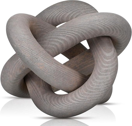 Yalikop 3 Link Wood Knot Decor - Hand Carved Coffee Table Decoration, Boho Chain Link Decor, Modern Shelf, Rustic Objects for Home Living Room Bedroom(Gray)