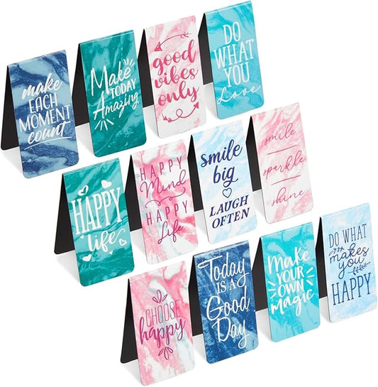 12 Pack Magnetic Bookmarks for Women - Inspirational Book Markers for Reading, Book Accessories (Marble)