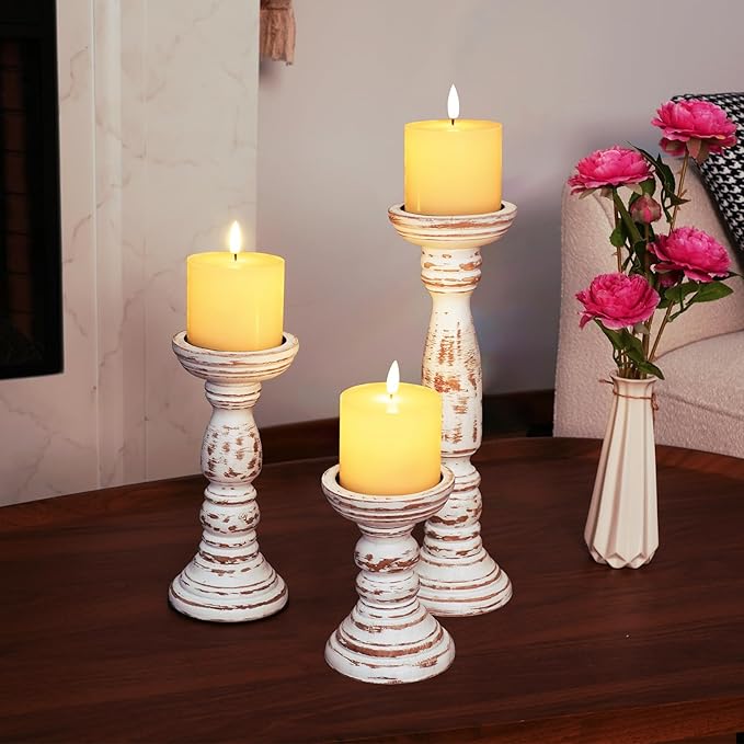 Homemory White Flameless Candles Battery Operated with Remote Timer, 3x3 Real Wax LED Pillar Candle for Home Fireplace Bedroom Living Room Party, Set of 2