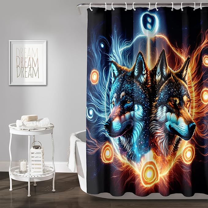 AILONEN Boys Wolf Shower Curtains, Animal Wolf Print Shower Curtain for Boys Kids Bathroom Decor,Modern Abstract Black Bath Curtain 72" W*84" H Decor with 12 Plastic Hooks