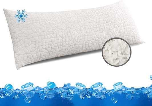 Cooling Shredded Memory Foam Body Pillow - Adjustable Fluffy Body Pillows for Adults - Large Long Bed Pillows for Sleeping with Washable Cover - 20x54 inch