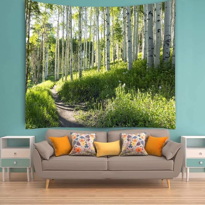 YISURE Forest Wall Tapestry Nature Tree Trail Path Landscape Wall Hanging, Morning Sunshine Through Green Tree Wall Tapestries for Home Office Indoor and Outdoor Decor Large Size 91(W) x71(L) Inch