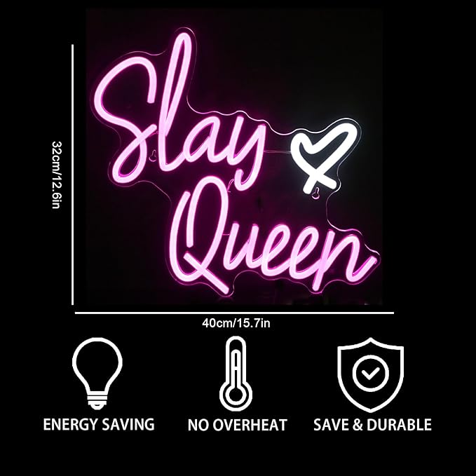 Slay Queen Neon Sign Pink White LED Neon Light Up Signs for Wall Decor Usb Neon Light for Bedroom Preppy Girl Aesthetic Room Dorm Decor Y2k Party Gifts