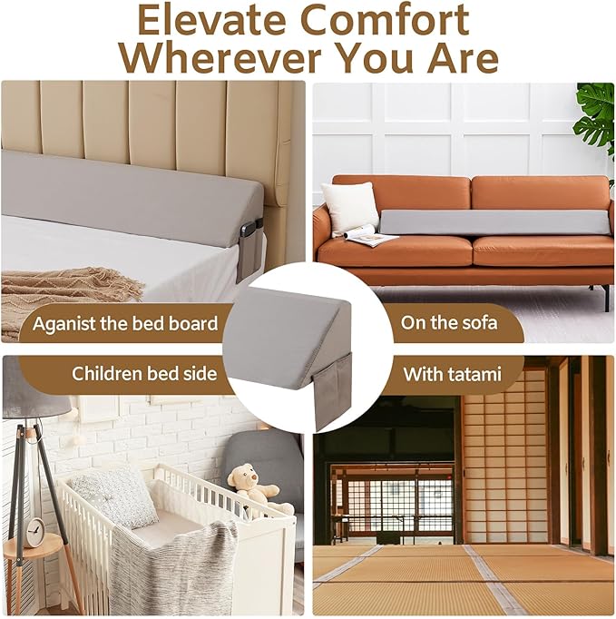 King Bed Wedge Pillow for Headboard, Foam Headboard Pillow, Bed Gap Filler, Mattress Wedge, Mattress Gap Filler King - Fill The Gap (0-7") Between Headboard and Mattress (Gray, 76"x10"x6")