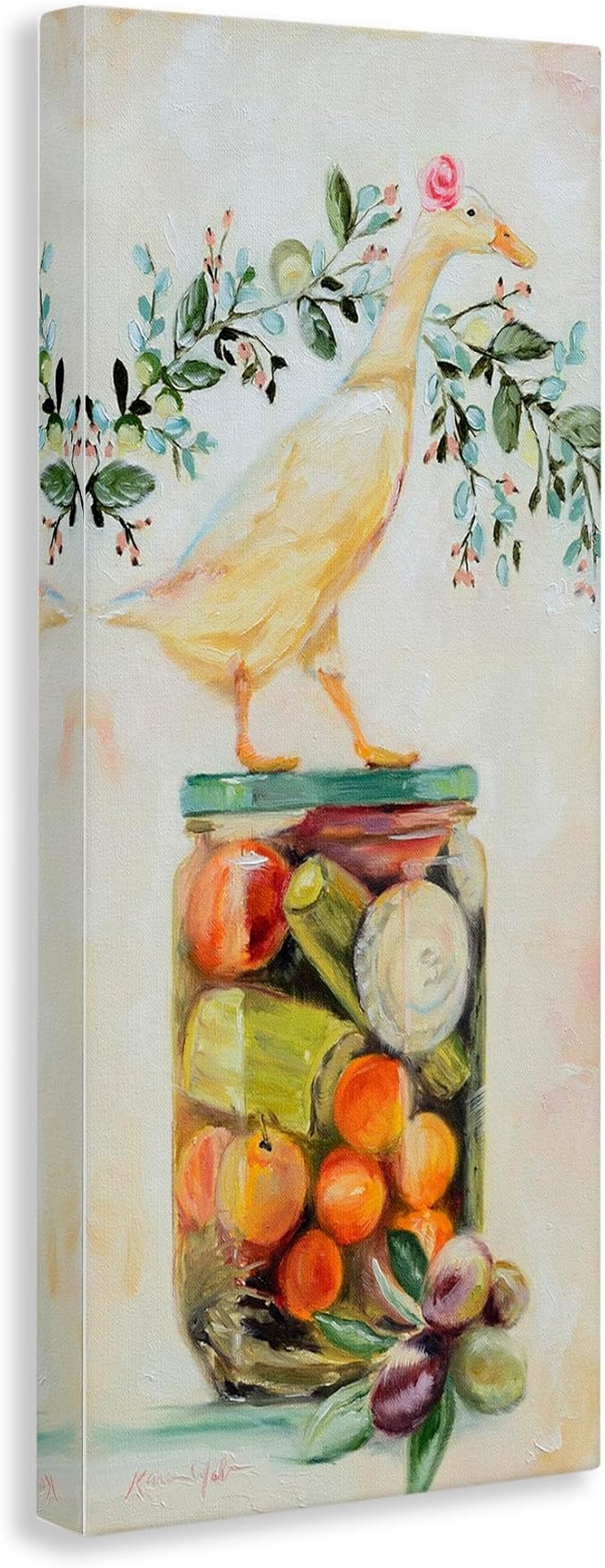 Stupell Industries Female Goose on Vegetable Jar Charming Kitchen, Design by Karen Weber Fine Canvas Wall Art, 13x30, Beige