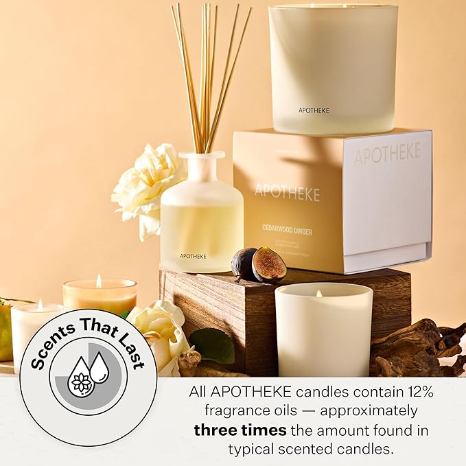 APOTHEKE Cedarwood Ginger Scented Candles for Home - Aromatherapy 3-Wick Jar Candle with Soy Wax Blend - Long-Lasting Scent with Natural Essential & Perfume-Grade Oils