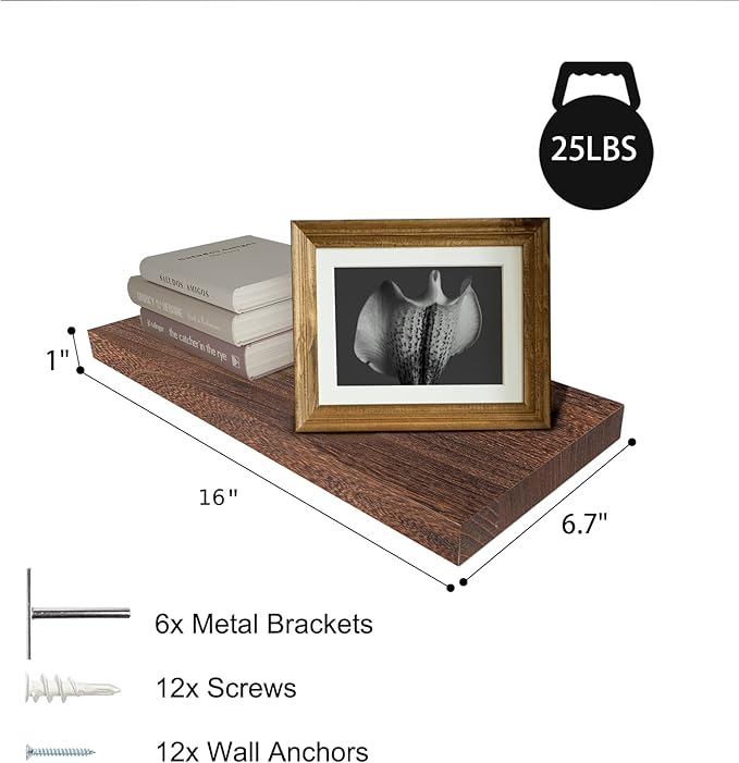 Floating Shelves Wall Shelf Solid Wood Mounted Storage for Bedroom Living Room Set of 3, Rustic Brown Wall Shelves