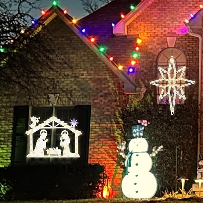Christmas Decorations 17" Christmas Window Silhouette Lights Decorations - 2 Pack Nativity Scene with Lights ＆ Lighted Bethlehem Star for Holiday Indoor and Outdoor Wall Door Window Decorate