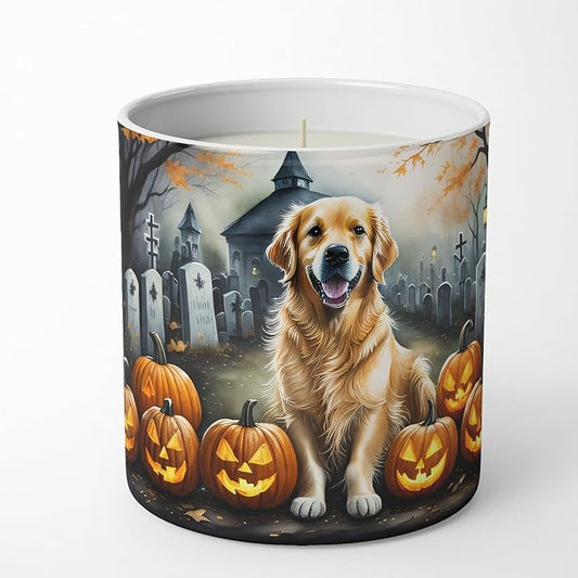 Caroline's Treasures DAC2042CDL Golden Retriever Spooky Halloween Decorative Soy Candle Nature Soy Wax Essential Oil Home Decor Ideal for Bedroom Kitchen Bath Office Gift, 10 oz