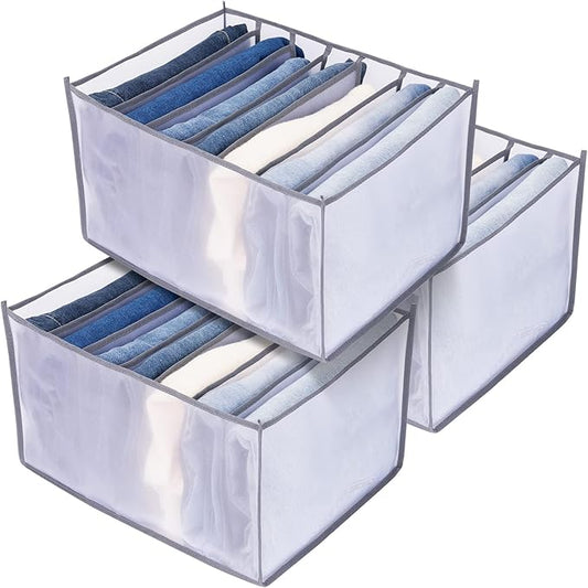 TOOVREN Jeans Organizer 3PCS, Pants Organizer, Wardrobe Clothes Organizer, Drawer Organizers for Clothing, Mesh Clothes Organizer for Folded Clothes, Drawer Dividers for Clothes, Large Size,7 Grids
