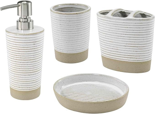 Avanti Linens - Accessory Set, Resin Tumbler, Toothbrush Holder, Soap Dish & Lotion Pump, Durable Bath Decor (Drift Collection)