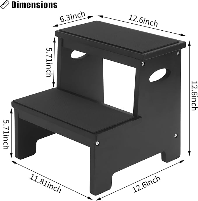 Kids Step Stool Black Stepping Stool 2 Step Stools for Toddlers Bathroom Kitchen Counter Sink Wooden Step Stool Portable Baby Childrens Wood Toddler Foot Bed Step Stool Kids Potty Training Stool