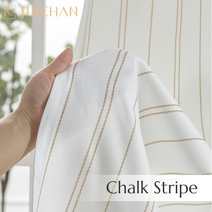 jinchan Yellow and White Striped Curtains 63 Inch Length for Living Room Bedroom Yellow on White Pinstripe Curtains Privacy Light Filtering Rod Pocket Modern Window Treatments Set 2 Panels