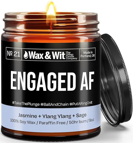 Wax & Wit Funny Soy Engagement Candle Gift for Women - Humorous, Aromatherapy Soy Wax Candle, Ideal for Just Engaged Gifts, Newly Engaged Couples – Jasmine, Ylang Ylang, Sage - 9oz