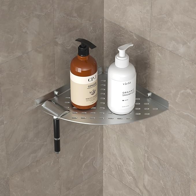 2 Pack Corner Shower Shelves 304 Stainless Steel Corner Shower Shelf 8in shower shelf Drilling Installation (One Brushed Nickel)