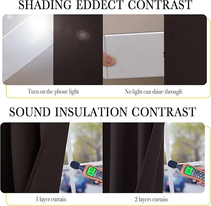 NICETOWN High-End Thermal Curtains, Full Blackout Cold Reducing Curtains 84 Inches Long for Dining Room, Soundproof Window Treatment Drapes for Hall Room, Brown, 42" Wide Per Panel, Set of 2 Panels