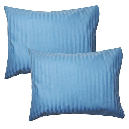Toddler Pillowcases Set of 2, Hypoallergenic 14x19 Pillow Cover Fits Pillows Sized 13x18 or 14x19, 100% Soft Cotton Envelope Closure Kids Pillowcase for Sleeping, Machine Washable, Blue Stripe