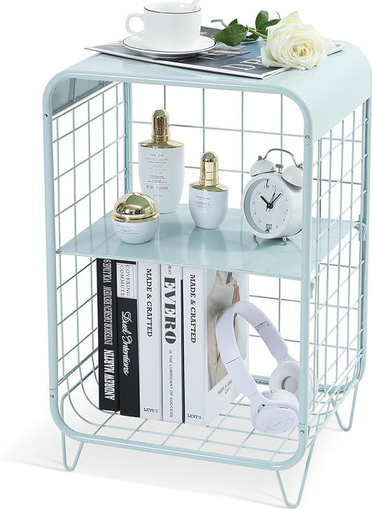 APEXCHASER Cute Nightstand,Metal Side Table,3 Tier End Table with Storage,Vintage Bedside Table,Girls Bedroom Furniture,Coffee Table for Living Room,Bedroom,Dorm,Mint Green