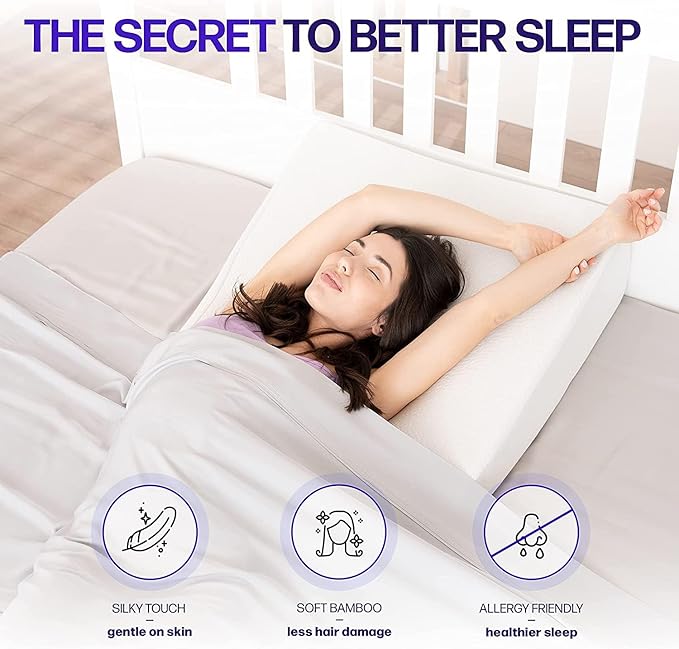 7.5" Wedge Pillow for Acid Reflux - Dr. Recommended Height, Luxurious 2" Memory Foam Pillow Wedge for Sleeping, GERD, Post Surgery, Heartburn, and Snoring - Viscose of Bamboo Cover (25" Wx26 Lx7.5 H)