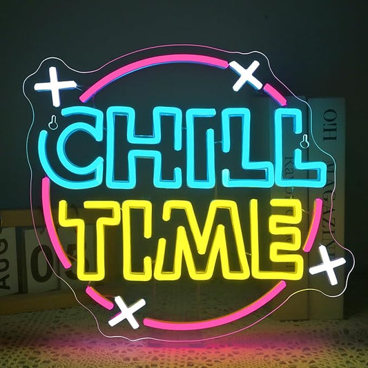Chill Time Neon Sign Wall Decor, Happy Hour Neon Bar Open Led Signs Suitable Cocktail Drinks Open Signs For Home Bar Coffee Station Business Window Man Cave Office Club Decor Birthday Christmas Gift