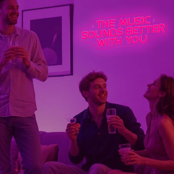 The Music Sounds Better with You Neon Sign，Romance Neon Signs for Wall Decor，Led Neon Sign Aesthetic Room Decor for Teen Girls Neon Lights Signs for Bedroom, Salon, Party Pink Neon Name Sign