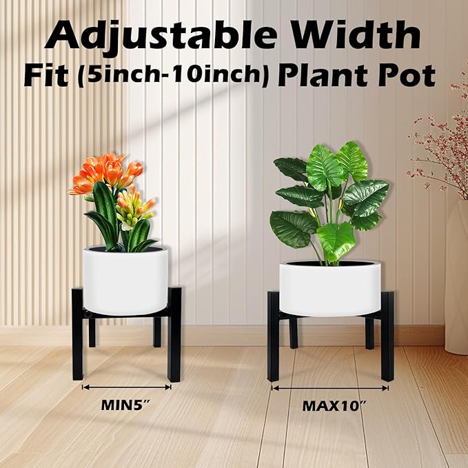 Mini 4Legs Adjustable Metal Plant Stand for 5"-10" Plant Pot – Indoor & Outdoor (Black, 1 Pack)