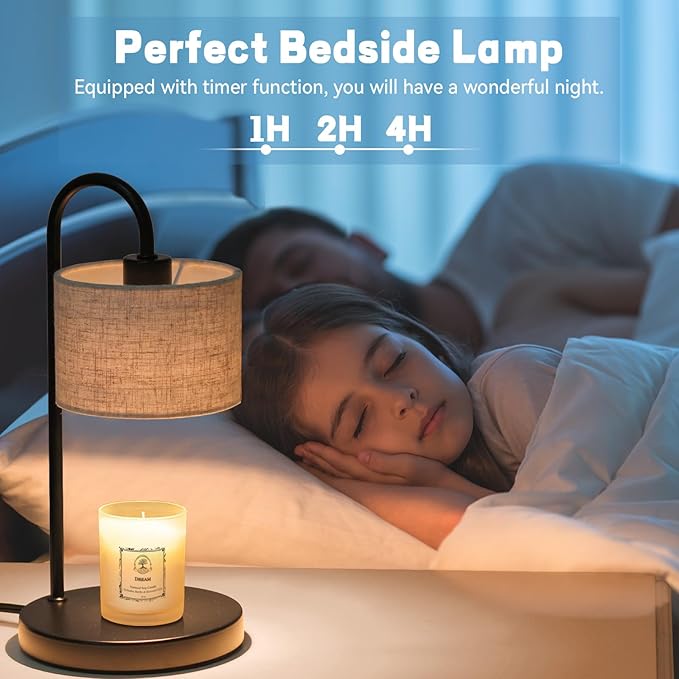 Candle Warmer Lamp with Timer, Dimmable Candle Wax Warmer Candle Lamp with 2 Bulbs, House Warming Gifts Brithday Gifts for Women Bedroom Home Decor - Linen