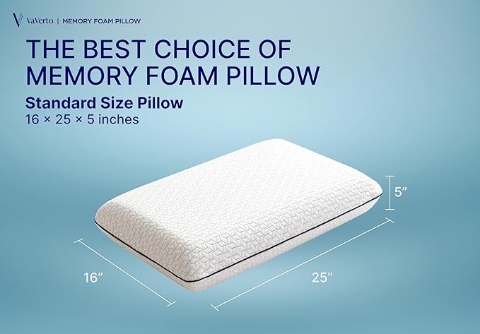 Vaverto Gel Memory Foam Pillow 2 Pack - Standard Size - Ventilated, Bed Pillows with Viscose Made from Bamboo Pillow Cover,Cooling, Contoured Support