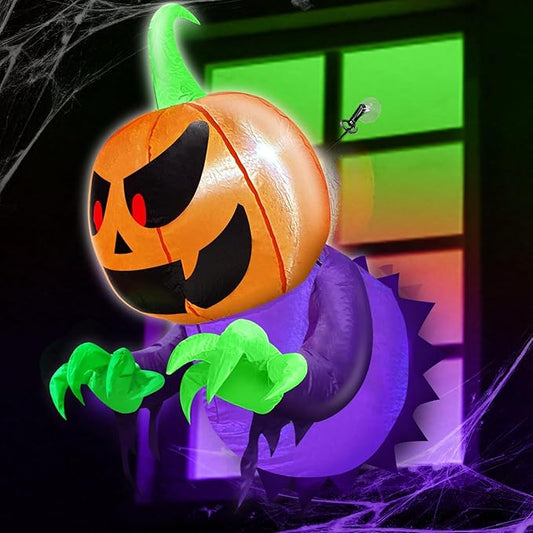 TURNMEON 4 Ft Halloween Inflatable Decorations Outdoor Pumpkin Ghost Broke Out from Window, Blow Up with Build-in LED Lights for Halloween Decorations Outside Indoor Home Party Yard Garden Lawn Decor