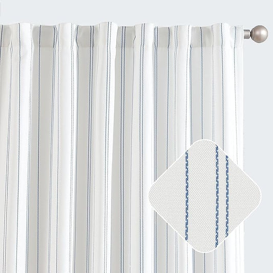 Jinchan Blue and White Striped Curtains 84 Inches Long for Living Room Bedroom - Pinstripe Privacy Light Filtering Rod Pocket Modern Window Curtains Set 2 Panels