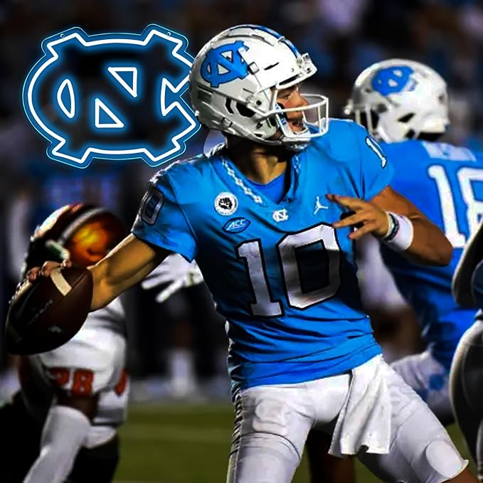 North Carolina Tar Heels Football Neon Signs for Wall Decor，Rugby Football Neon Lights for Bedroom LED Signs Suitable for Man Cave，5V Power Adapter 12 * 15Inch(sky blue)