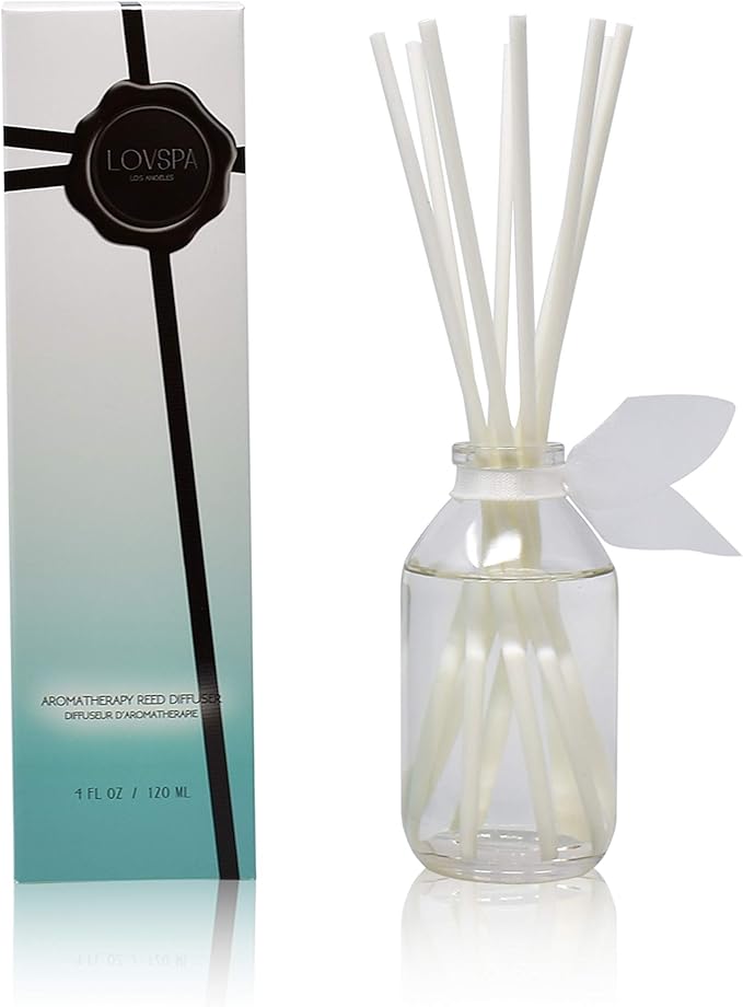LOVSPA Summer Linen Reed Diffuser & Scent Sticks Gift Set - Fresh Soft Cotton, White Peach, Lavender & Coconut - Natural Essential Oils - Made in The USA