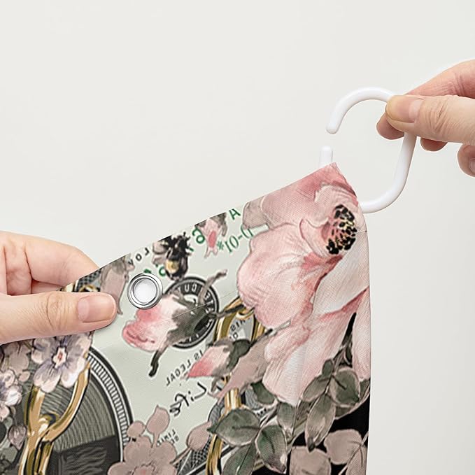 AILONEN Sugar Skull Shower Curtain for Bathroom,Romantic Rose Flower Bath Curtain for Girls Women,Money Skull Skeleton Print Waterproof Curtain with 12 Plastic Hooks, 72" W*96" H