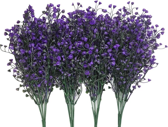 CATTREE Artificial Plants Shrubs Bushes, Plastic Fake Flowers Wedding Indoor Outdoor Home Garden Verandah Kitchen Office Table Centerpieces Arrangements Christmas Decoration - Deep Purple 4 pcs