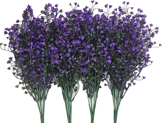 CATTREE Artificial Plants Shrubs Bushes, Plastic Fake Flowers Wedding Indoor Outdoor Home Garden Verandah Kitchen Office Table Centerpieces Arrangements Christmas Decoration - Deep Purple 4 pcs