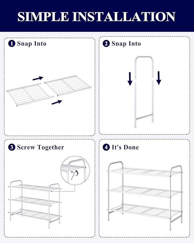 Kitsure Shoe Rack - Stainless Steel Shoe Organizer, Sturdy Shoe Rack for Closet and Front Door Entrance, Free Standing Shoe Shelf, Closet Organizers and Storage, White