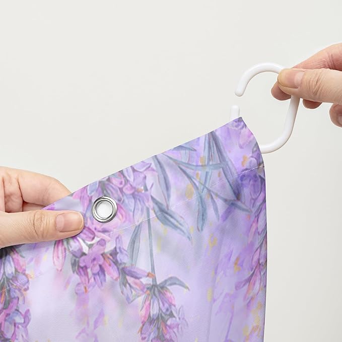 AILONEN Butterfly Shower Curtain for Bathroom, Purple Lavender Bath Curtain Decor,Flower Butterfly Waterproof Shower Curtain with 12 Plastic Hooks (Kids/Girls/Women/Teens) 48" W*72" H