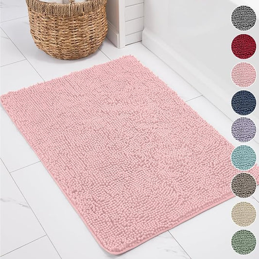 KANGAROO Bathroom Rugs, Chenille Soft Absorbent Bath Rug, Shaggy Shower Mat, Quick Dry Machine Wash Bathmat, Plush Carpet Mats for Tub, Bathtub and Room Home Decor Accessories, 36x24, Light Pink