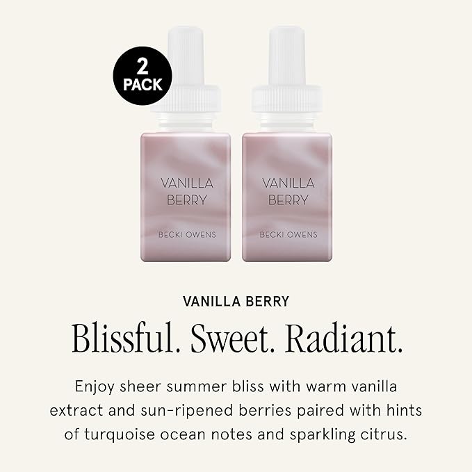 Pura & Becki Owens Home Scent Refill - Smart Home Air Diffuser - Up to 120-Hours of Premium Fragrance per Refill - Household Essential - Clean Diffuser Fragrance - 2 Pack, Vanilla Berry