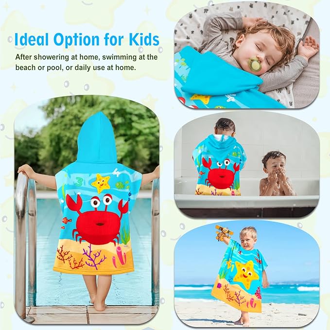 HUANLANG Kids Hooded Beach Towel for Boys Girls,Bath Pool Beach Poncho Towels Super Soft & Absorbent Cotton Towel Childrens Starfish Beach Towels for Toddler 0-7 Years Old