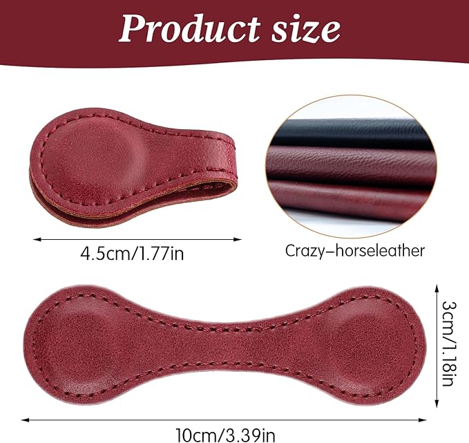 2 Pcs Leather Magnet Bookmark Retro Book Page Holder Vintage Page Marker Clip Handmade Cute Reading Accessories for Women Bookworm Book Lovers Reader Gift(Black+red)