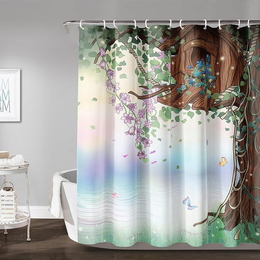 AILONEN Green Tree Leaves Shower Curtain,Botanical Floral Plants Vine Shower Curtain,Spring Floral Shower Curtain for Bathroom Decor Polyester Waterproof with Grommets and Hooks 72" W*78" H