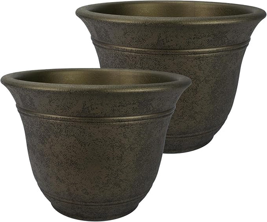 The HC Companies Sierra Round Self-Watering Pot - Lightweight Plastic Planter for Herbs & More - Durable Plant Pots for Indoor Plants & Outdoor Plants (7.5” Celtic Bronze, Pack of 2)