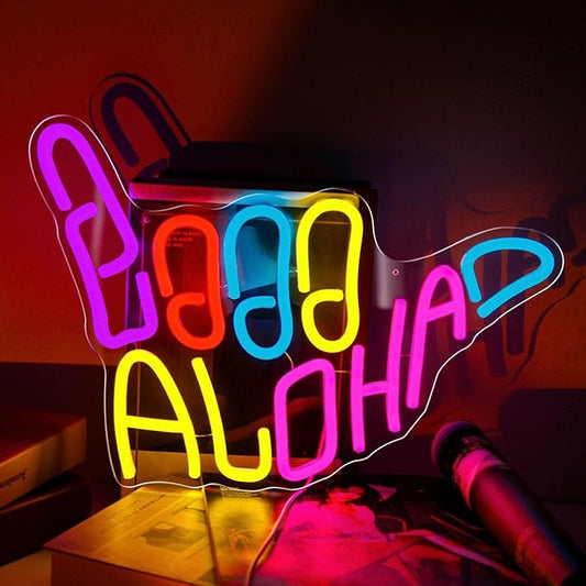 Aloha Hand Neon Sign Dimmable Shaka Gesture Skeleton Hand Led Neon Sign Light for Wall Decor Home Office Hotel Pub Bar Birthday Gift Kids LED Art Wall Decoration