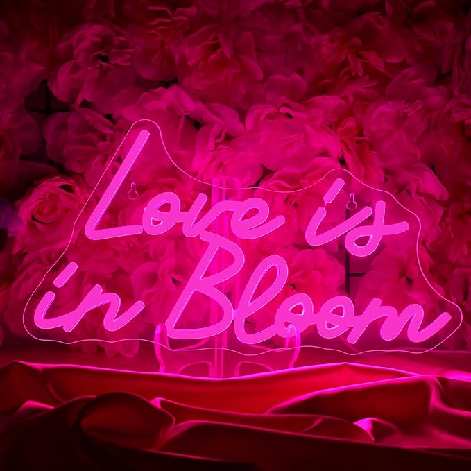 NOSUN Love is in Bloom Neon Sign for Wall Decor Dimmable Led Lights Signs Letters Signs for Bridal Shower Pink Neon Light Room Decor for Wedding Engagement Birthday Party Gift